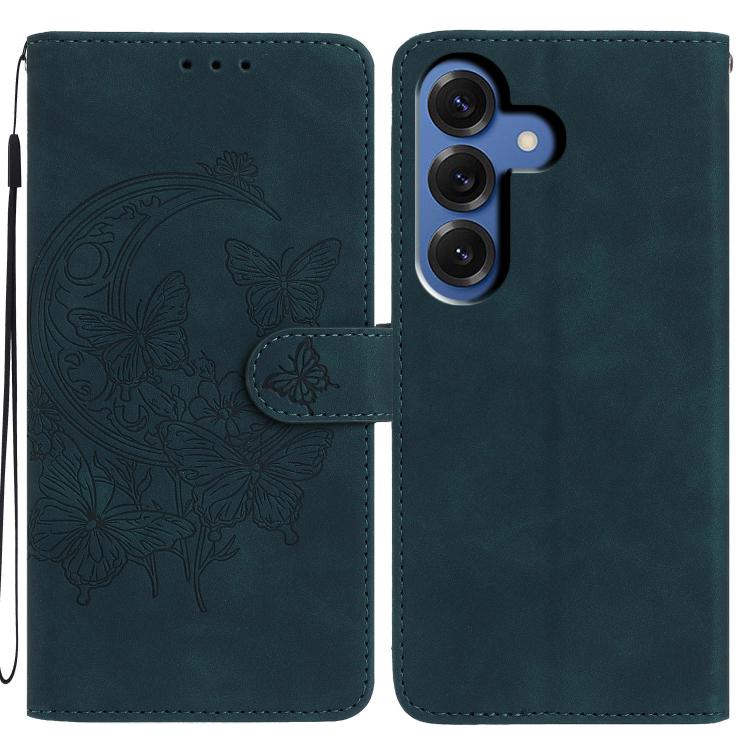 For Samsung Galaxy S26 5G Moonlit Butterfly Dance Pattern Embossed Leather Phone Case(Green)