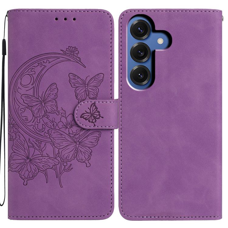 For Samsung Galaxy S26 5G Moonlit Butterfly Dance Pattern Embossed Leather Phone Case(Purple)