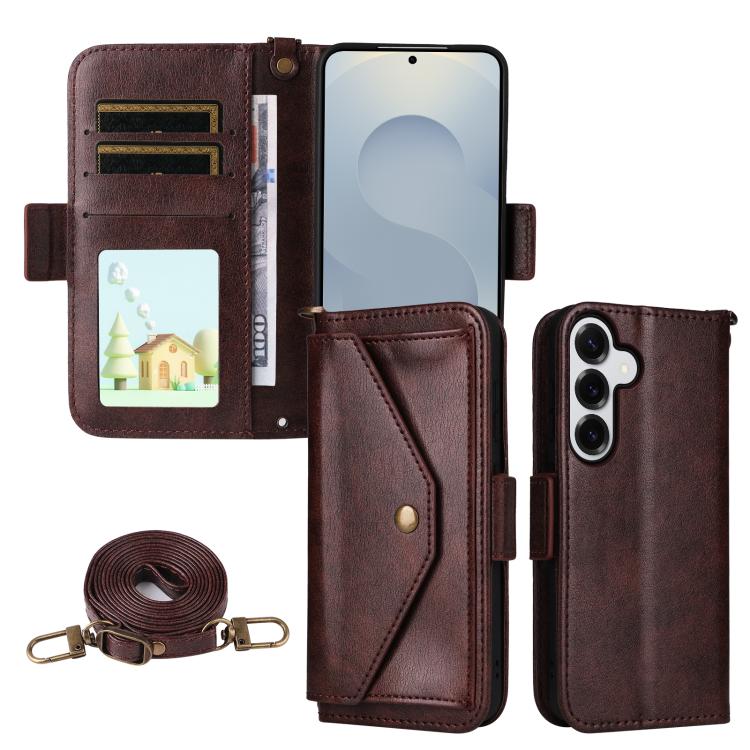 For Samsung Galaxy S26 5G Multi-card Slots Crossbody Cowhide Leather Phone Case(Brown)