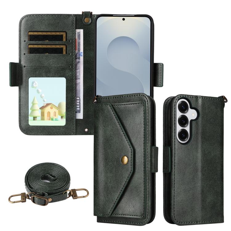 For Samsung Galaxy S26 5G Multi-card Slots Crossbody Cowhide Leather Phone Case(Green)