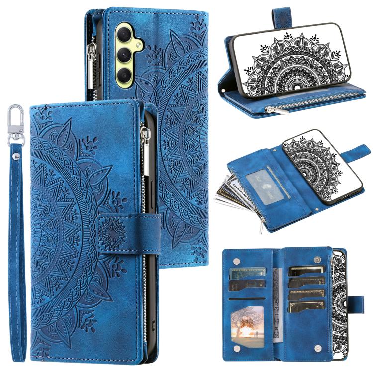 For Samsung Galaxy S26 5G Multi-Card Totem Zipper Leather Phone Case(Blue)