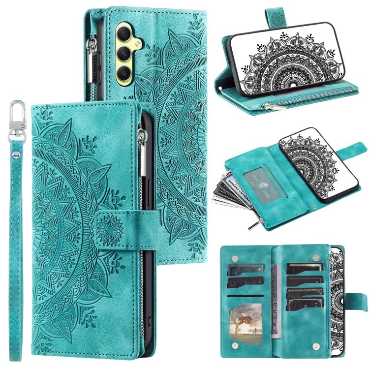 For Samsung Galaxy S26 5G Multi-Card Totem Zipper Leather Phone Case(Green)