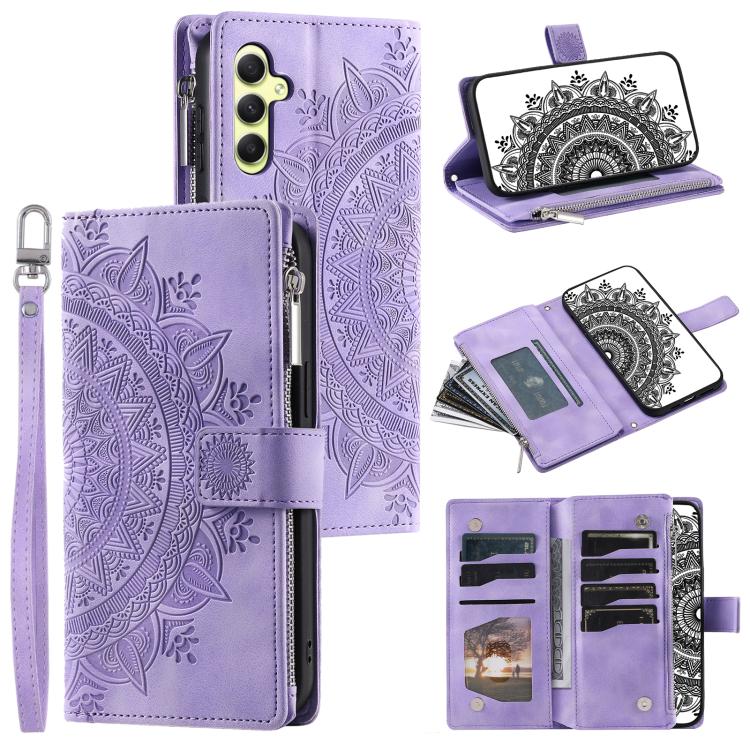 For Samsung Galaxy S26 5G Multi-Card Totem Zipper Leather Phone Case(Purple)