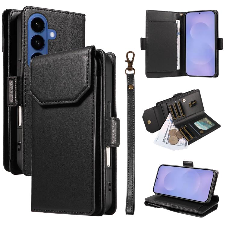 For Samsung Galaxy S26 5G Multi Card Wallet Leather Phone Case with Strap(Black)