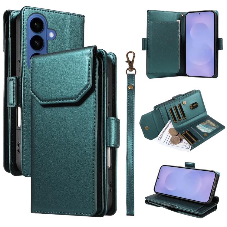 For Samsung Galaxy S26 5G Multi Card Wallet Leather Phone Case with Strap(Green)