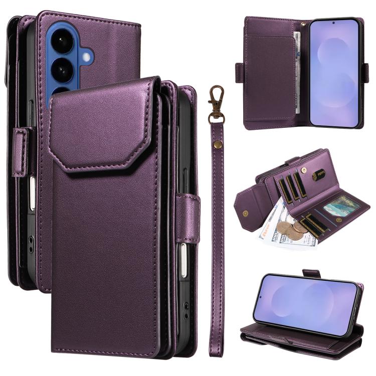 For Samsung Galaxy S26 5G Multi Card Wallet Leather Phone Case with Strap(Purple)