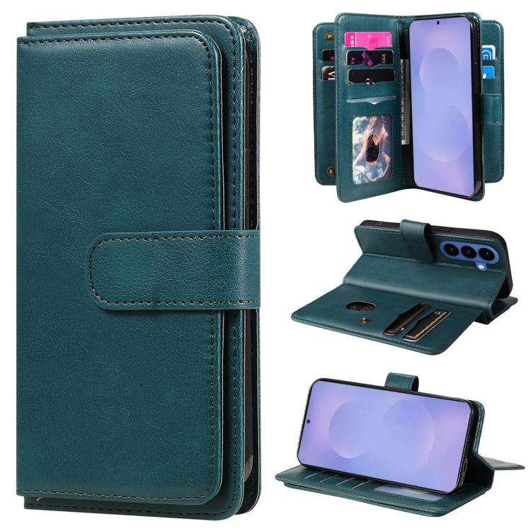 For Samsung Galaxy S26 5G Multi-Function Wallet 10 Card Slots Leather Phone Case(Dark Green)