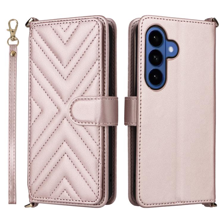 For Samsung Galaxy S26 5G Multifunctional 6-Card Slots Leather Phone Case with Wrist Strap(Pink)