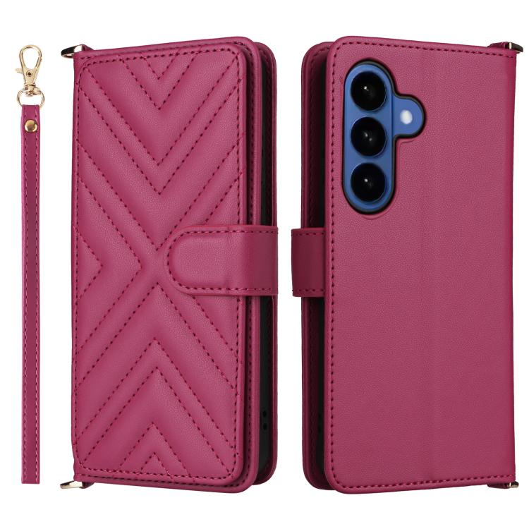 For Samsung Galaxy S26 5G Multifunctional 6-Card Slots Leather Phone Case with Wrist Strap(Rose Red)