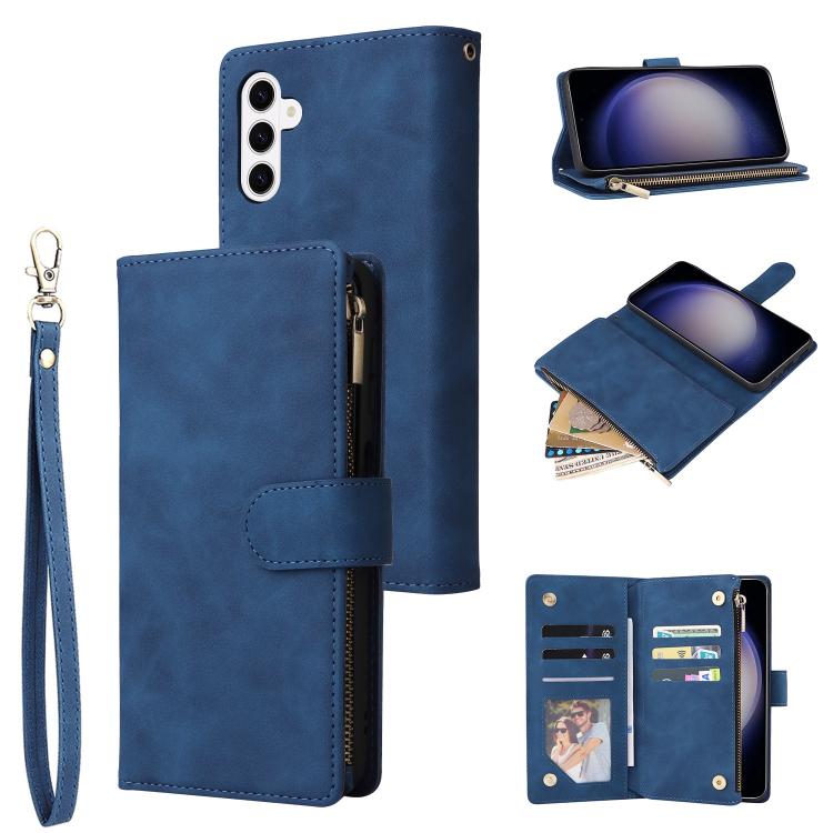 For Samsung Galaxy S26 5G Multifunctional Frosted Zipper Wallet Leather Phone Case(Blue)
