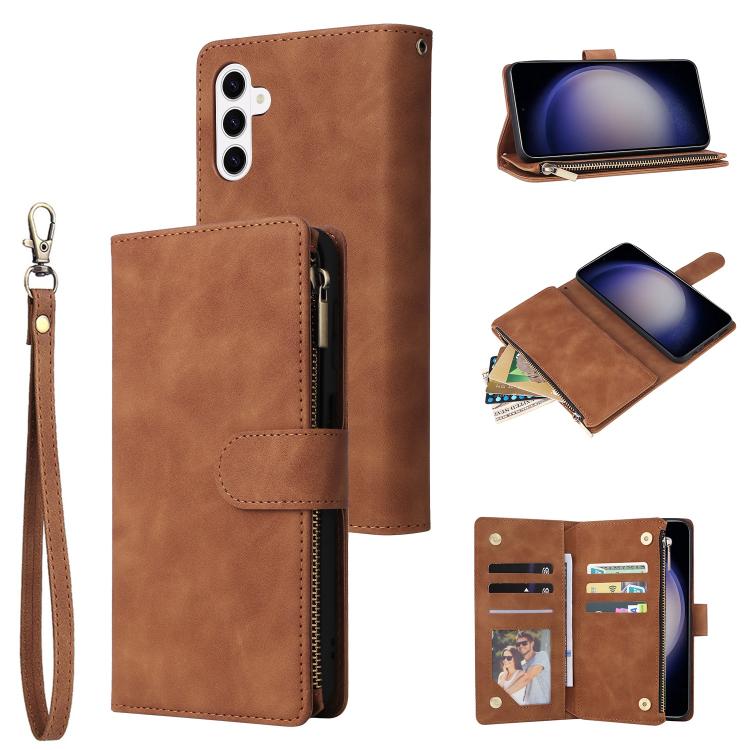 For Samsung Galaxy S26 5G Multifunctional Frosted Zipper Wallet Leather Phone Case(Brown)