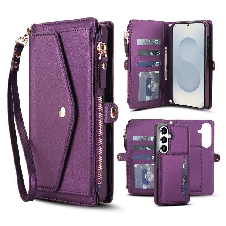 For Samsung Galaxy S26 5G Multifunctional Wallet Detachable Leather Phone Case with Lanyard(Dark Purple)