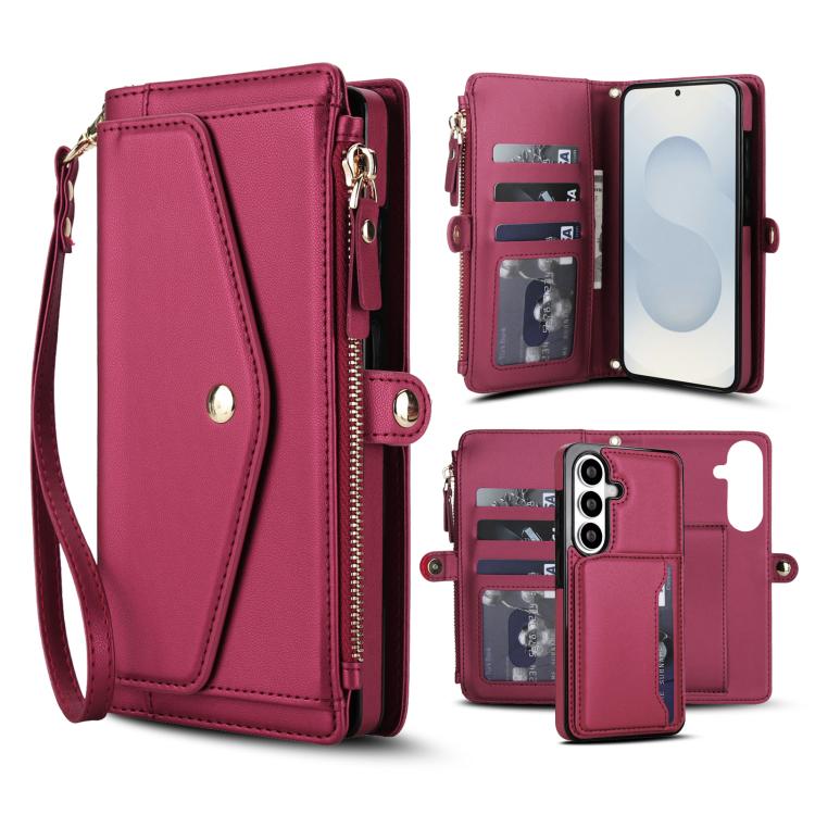 For Samsung Galaxy S26 5G Multifunctional Wallet Detachable Leather Phone Case with Lanyard(Red)