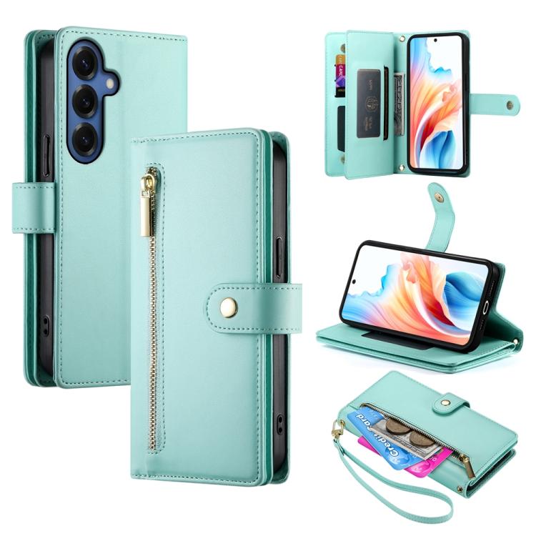 For Samsung Galaxy S26 5G Nine Card-slot Zipper Wallet Bag Leather Phone Case(Mint Green)