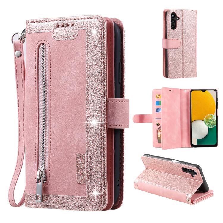 For Samsung Galaxy S26 5G Nine Card Zipper Bag Leather Phone Case with Lanyard(Pink)