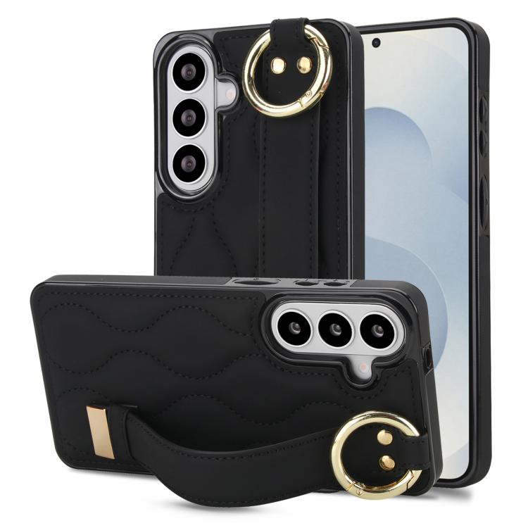 For Samsung Galaxy S26 5G Non-slip Full Coverage Ring PU Phone Case with Wristband(Black)
