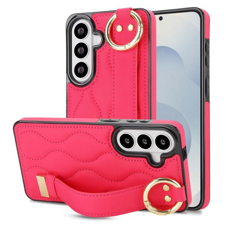 For Samsung Galaxy S26 5G Non-slip Full Coverage Ring PU Phone Case with Wristband(Rose Red)