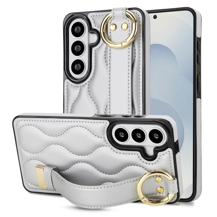 For Samsung Galaxy S26 5G Non-slip Full Coverage Ring PU Phone Case with Wristband(Silver)