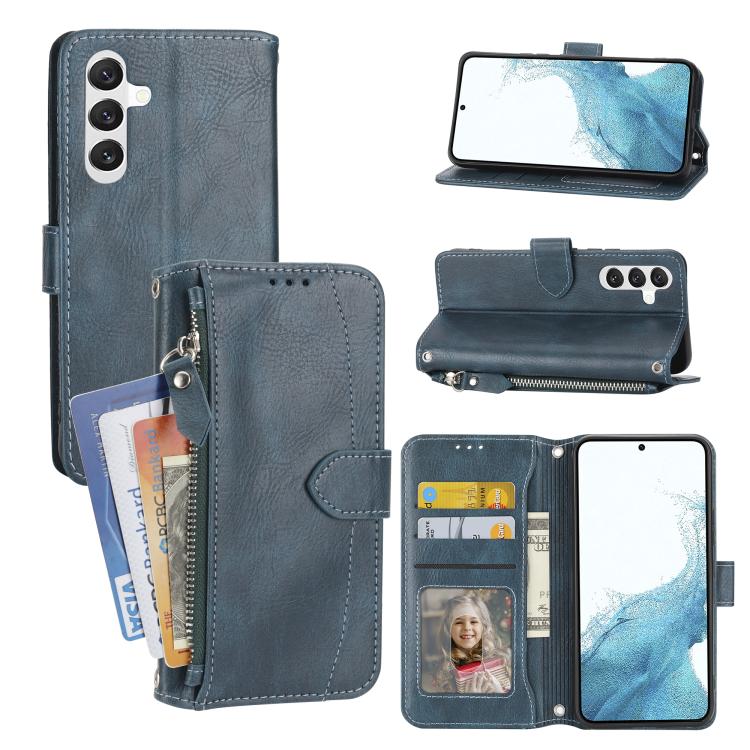 For Samsung Galaxy S26 5G Oil Skin Zipper Wallet Leather Phone Case(Blue)