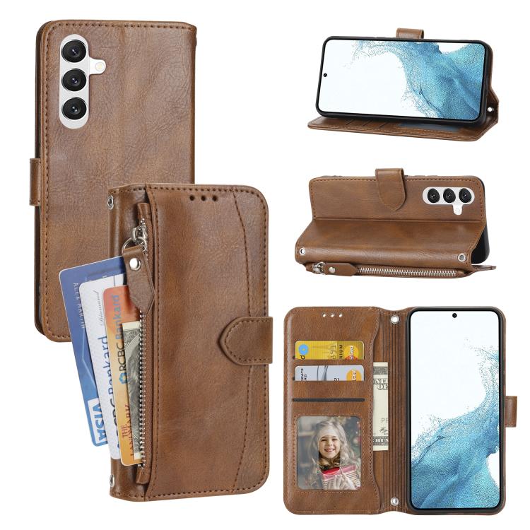 For Samsung Galaxy S26 5G Oil Skin Zipper Wallet Leather Phone Case(Brown)