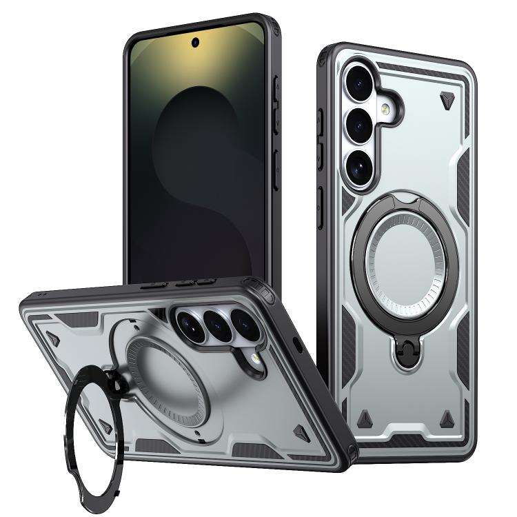 For Samsung Galaxy S26 5G PC Hybrid TPU Armor MagSafe Ring Holder Phone Case(Grey)