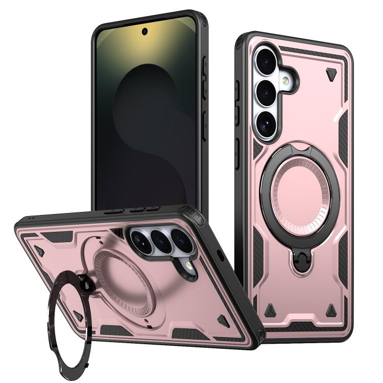 For Samsung Galaxy S26 5G PC Hybrid TPU Armor MagSafe Ring Holder Phone Case(Rose Gold)