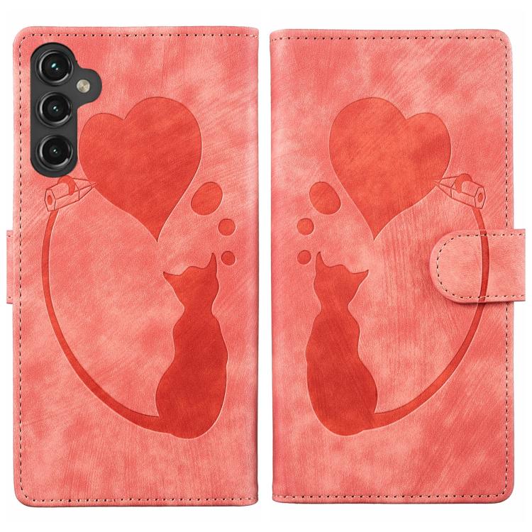 For Samsung Galaxy S26 5G Pen Heart Cat Embossed Leather Phone Case(Orange)