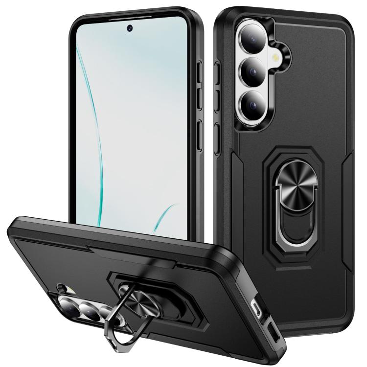 For Samsung Galaxy S26 5G Pioneer Armor Heavy Duty PC Hybrid TPU Phone Case with Holder(Black)