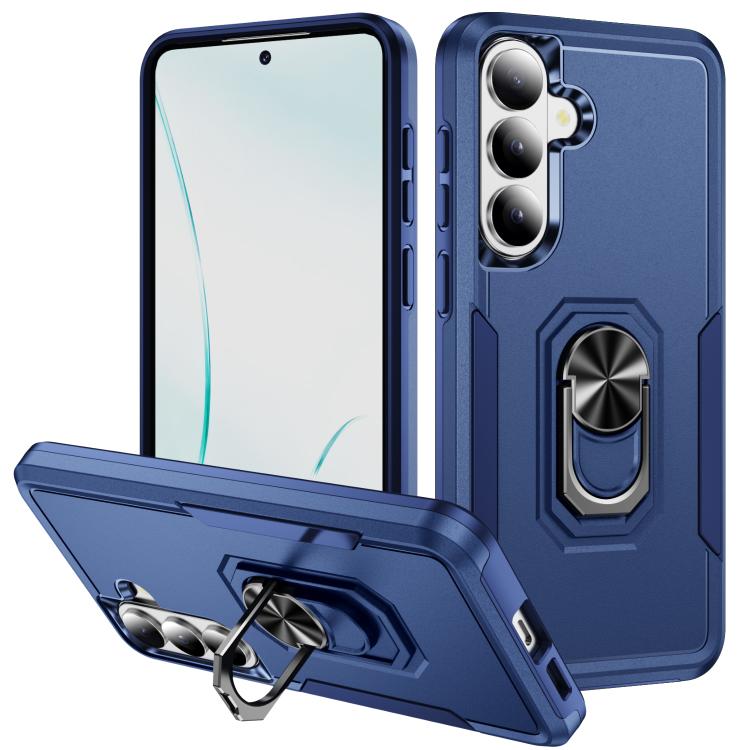 For Samsung Galaxy S26 5G Pioneer Armor Heavy Duty PC Hybrid TPU Phone Case with Holder(Blue)