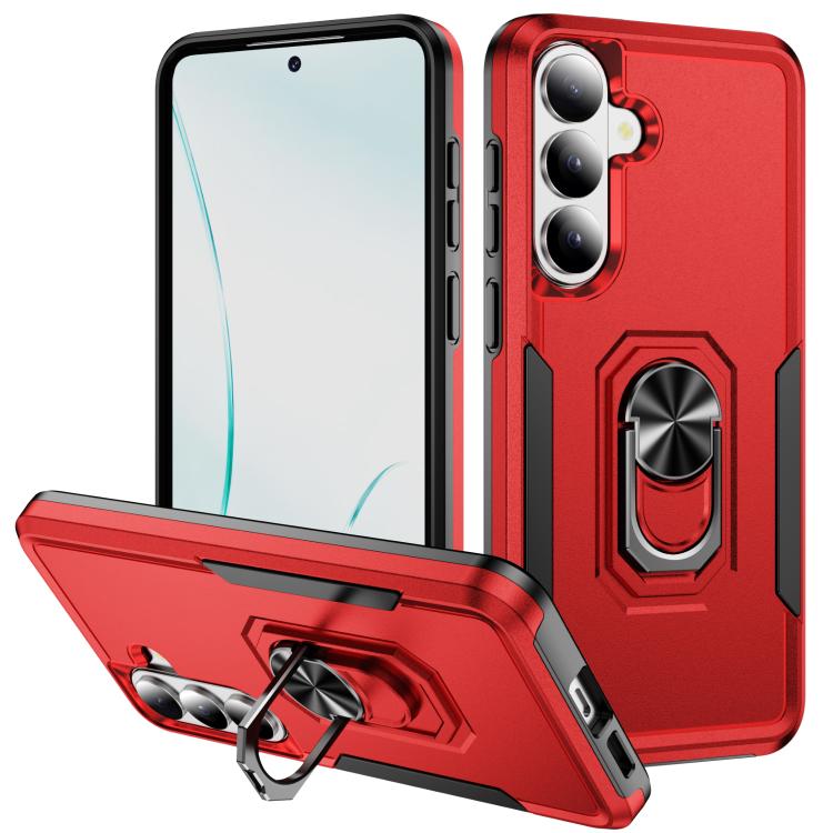 For Samsung Galaxy S26 5G Pioneer Armor Heavy Duty PC Hybrid TPU Phone Case with Holder(Red+Black)