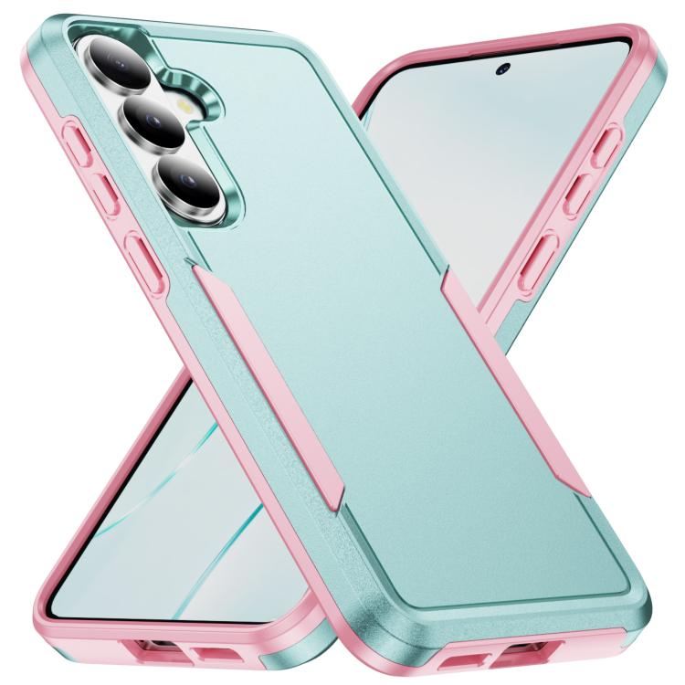 For Samsung Galaxy S26 5G Pioneer Armor Heavy Duty PC Hybrid TPU Phone Case(Green+Pink)