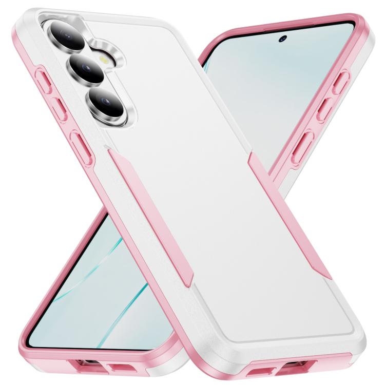 For Samsung Galaxy S26 5G Pioneer Armor Heavy Duty PC Hybrid TPU Phone Case(White+Pink)
