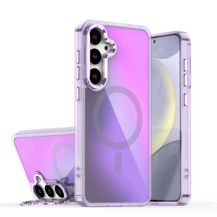 For Samsung Galaxy S26 5G Plating Gradient Discolor MagSafe Phone Case with Holder(Purple)