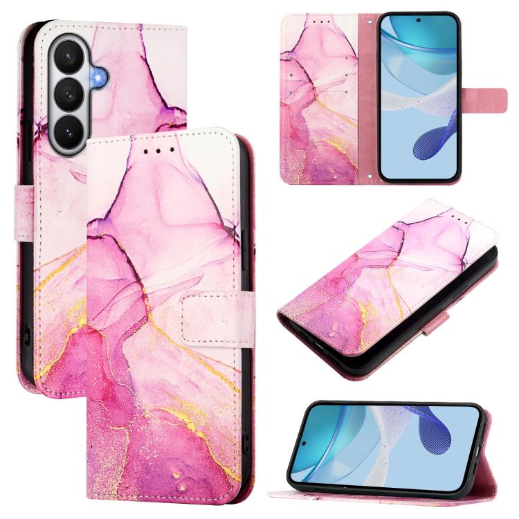 For Samsung Galaxy S26 5G PT003 Marble Pattern Flip Leather Phone Case(Pink Purple Gold)