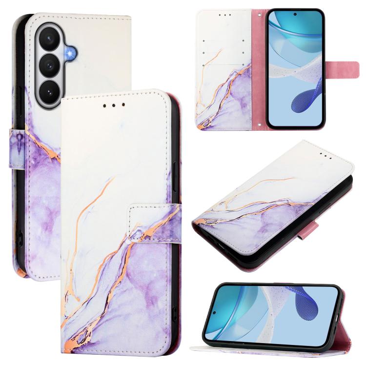 For Samsung Galaxy S26 5G PT003 Marble Pattern Flip Leather Phone Case(White Purple)