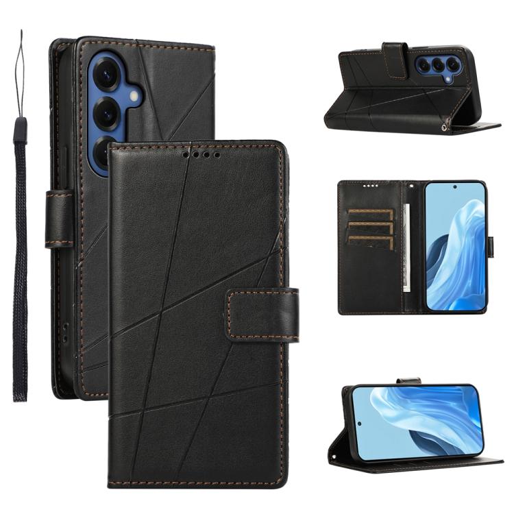 For Samsung Galaxy S26 5G PU Genuine Leather Texture Embossed Line Phone Case(Black)