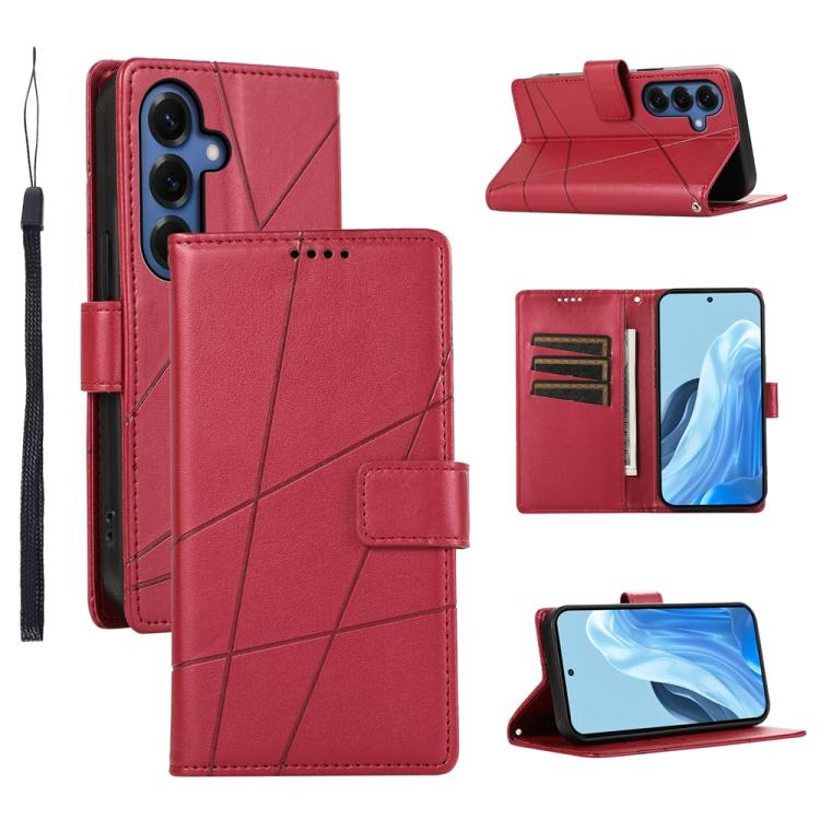 For Samsung Galaxy S26 5G PU Genuine Leather Texture Embossed Line Phone Case(Red)