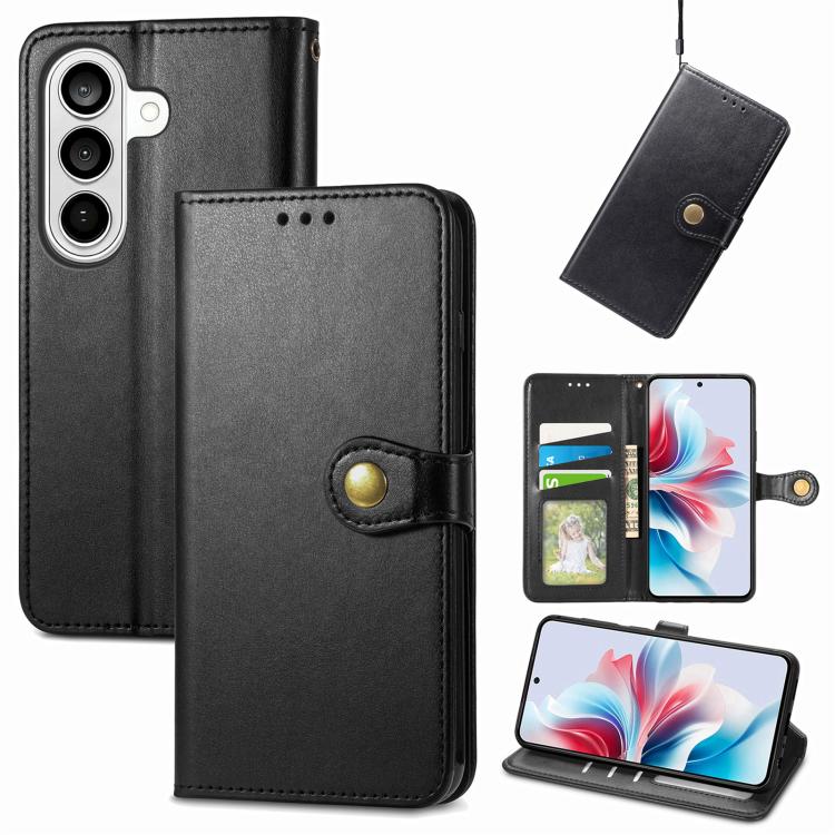 For Samsung Galaxy S26 5G Retro Solid Color Buckle Leather Phone Case(Black)