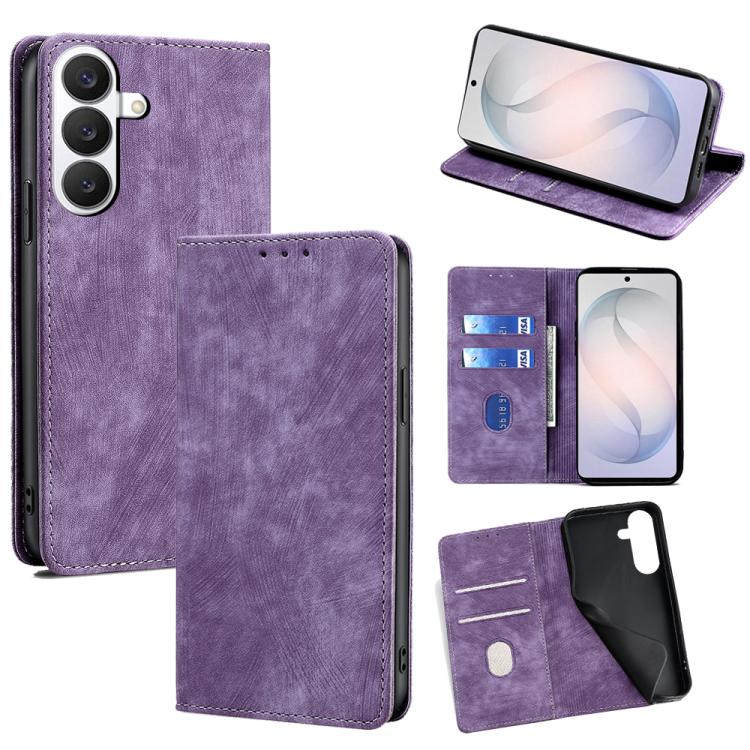 For Samsung Galaxy S26 5G RFID Anti-theft Brush Magnetic Leather Phone Case(Purple)