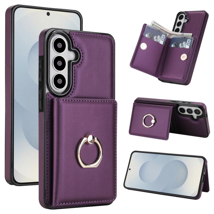 For Samsung Galaxy S26 5G RFID Anti-theft Card Ring Holder Phone Case(Dark Purple)
