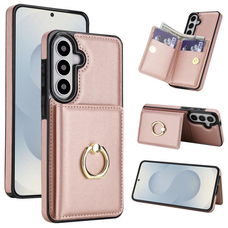 For Samsung Galaxy S26 5G RFID Anti-theft Card Ring Holder Phone Case(Rose Gold)