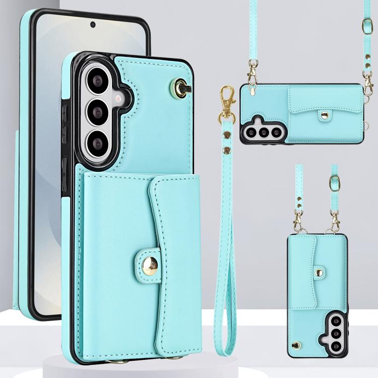 For Samsung Galaxy S26 5G RFID Card Slot Phone Case with Long Lanyard(Mint Green)