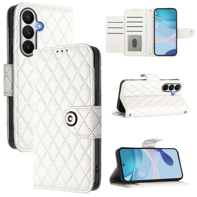 For Samsung Galaxy S26 5G Rhombic Texture Flip Leather Phone Case with Lanyard(White)