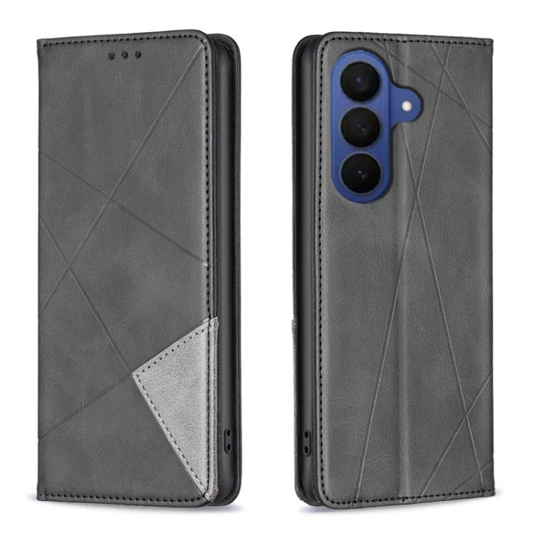 For Samsung Galaxy S26 5G Rhombus Texture Magnetic Leather Phone Case(Black)