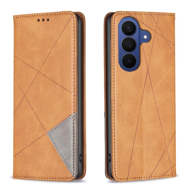 For Samsung Galaxy S26 5G Rhombus Texture Magnetic Leather Phone Case(Yellow)