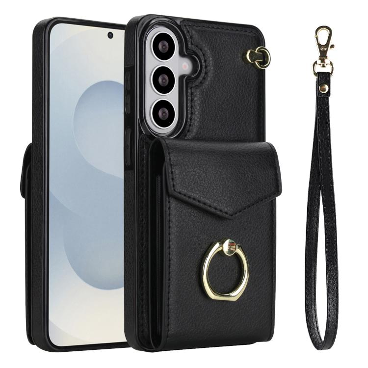 For Samsung Galaxy S26 5G Ring Holder RFID Card Slot Phone Case(Black)