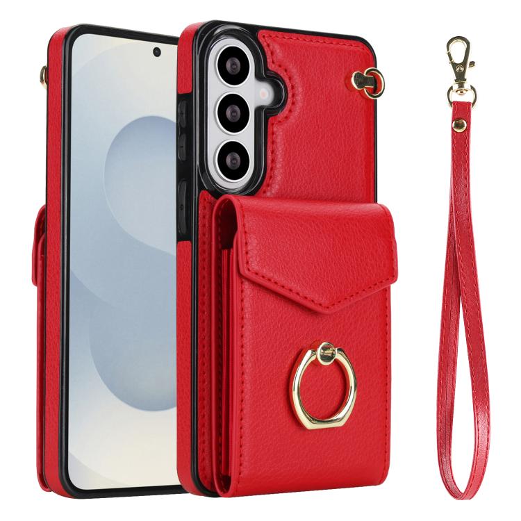 For Samsung Galaxy S26 5G Ring Holder RFID Card Slot Phone Case(Red)