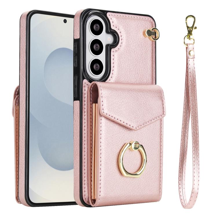 For Samsung Galaxy S26 5G Ring Holder RFID Card Slot Phone Case(Rose Gold)