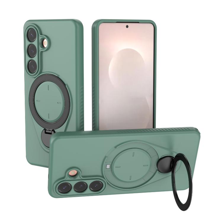 For Samsung Galaxy S26 5G Ring Shield MagSafe TPU Phone Case with 360 Degree Rotating Holder(Green)