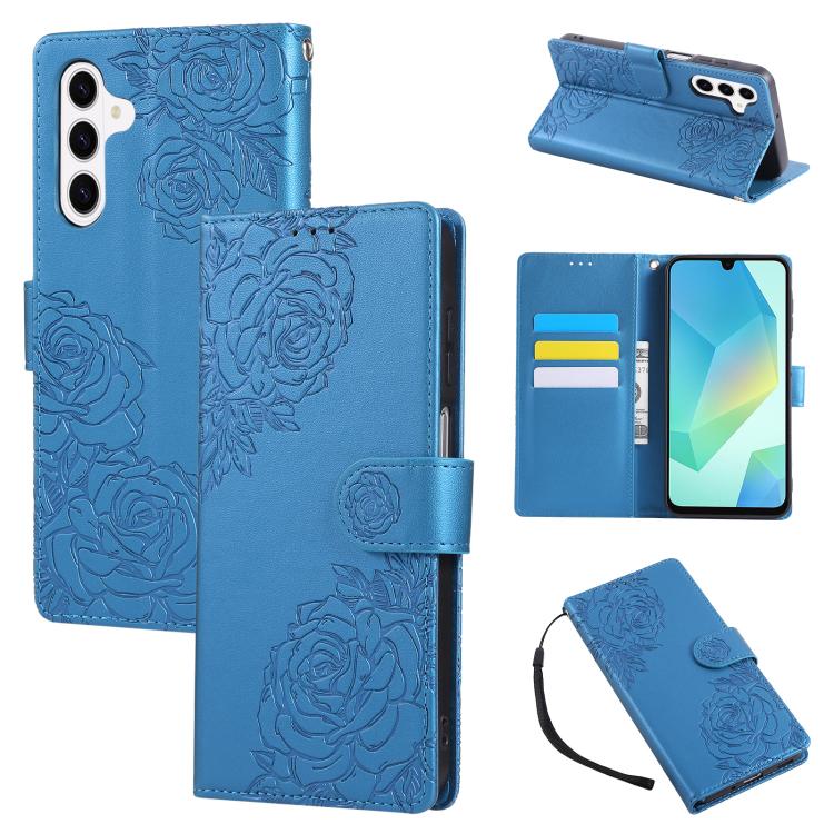 For Samsung Galaxy S26 5G Rose Flower Embossed 3-Card Slots Leather Phone Case(Blue)